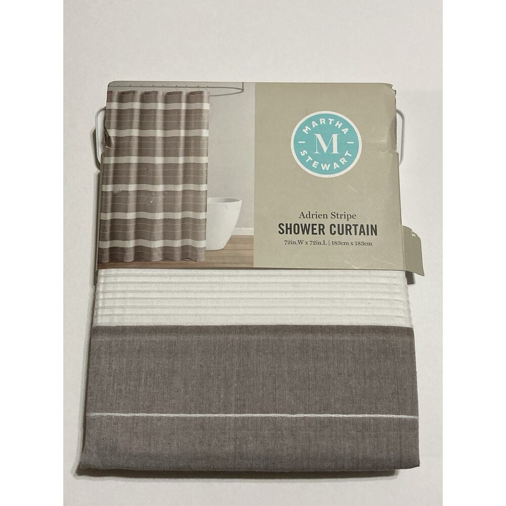 Martha Stewart 72" x 72" Warm Stone (Gray) Shower Curtain Bath Adrien Stripe‎